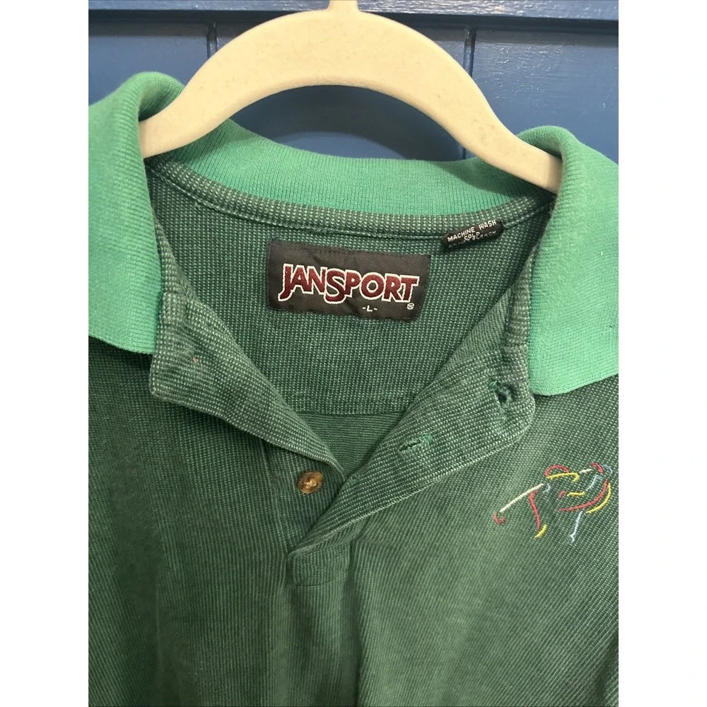 Vintage Jansport Golf Polo Shirt  Mens Size Large Cotton‎ Green Rainbow RARE PGA